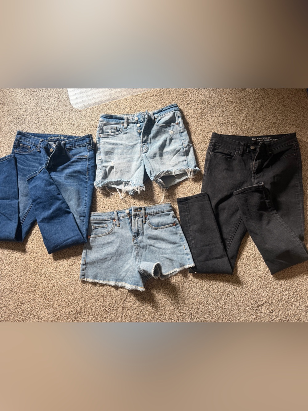 Multiples High-Rise Jeans & Light Denim Shorts — Dark Blue, Light Blue, Black